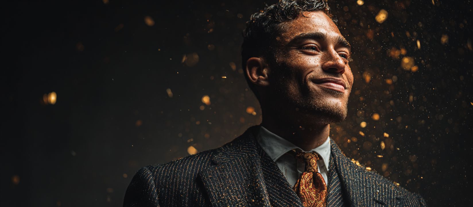 Play at BG333 Casino and Win Real Money Today Stylish man in luxury suit surrounded by golden sparkles representing success and big wins at BG333 Casino